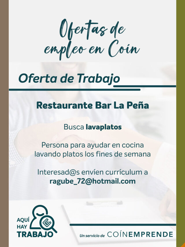 Ofertas de empleo en Coín de lavaplatos y cocinero/a